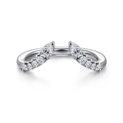 Curved 14K White Gold Pear and Round Diamond Open Anniversary Ring