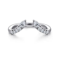 Curved 14K White Gold Pear and Round Diamond Open Anniversary Ring