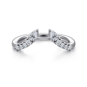 Curved 14K White Gold Pear and Round Diamond Open Anniversary Ring