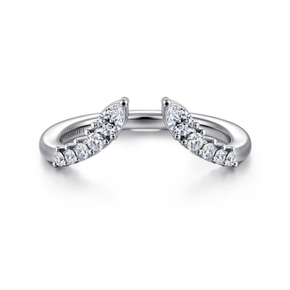 Curved 14K White Gold Pear and Round Diamond Open Anniversary Ring