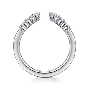 Curved 14K White Gold Pear and Round Diamond Open Anniversary Ring