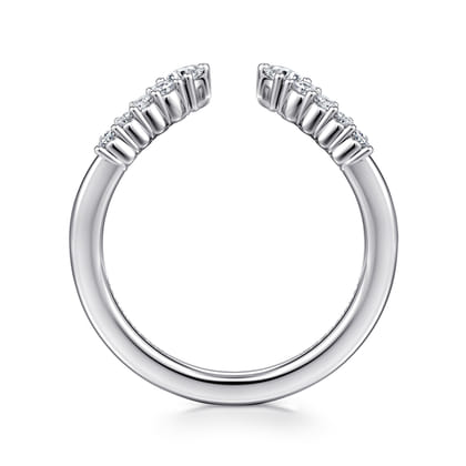 Curved 14K White Gold Pear and Round Diamond Open Anniversary Ring