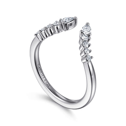 Curved 14K White Gold Pear and Round Diamond Open Anniversary Ring