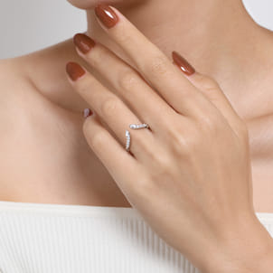 Curved 14K White Gold Pear and Round Diamond Open Anniversary Ring