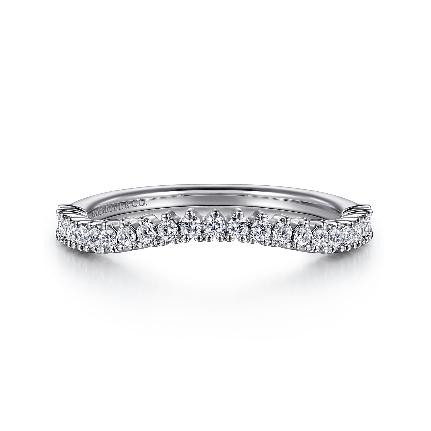 Curved Wedding Ring in 14k White Gold with Round Natural Diamond at Gabriel & Co. - Shot 1