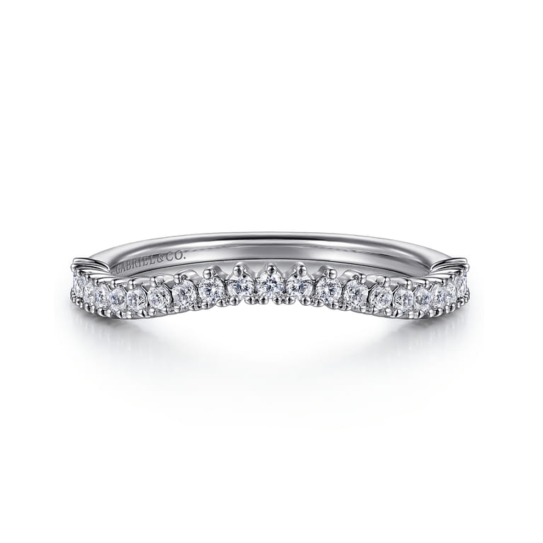 Curved Wedding Ring in 14k White Gold with Round Natural Diamond at Gabriel & Co. - Shot 1