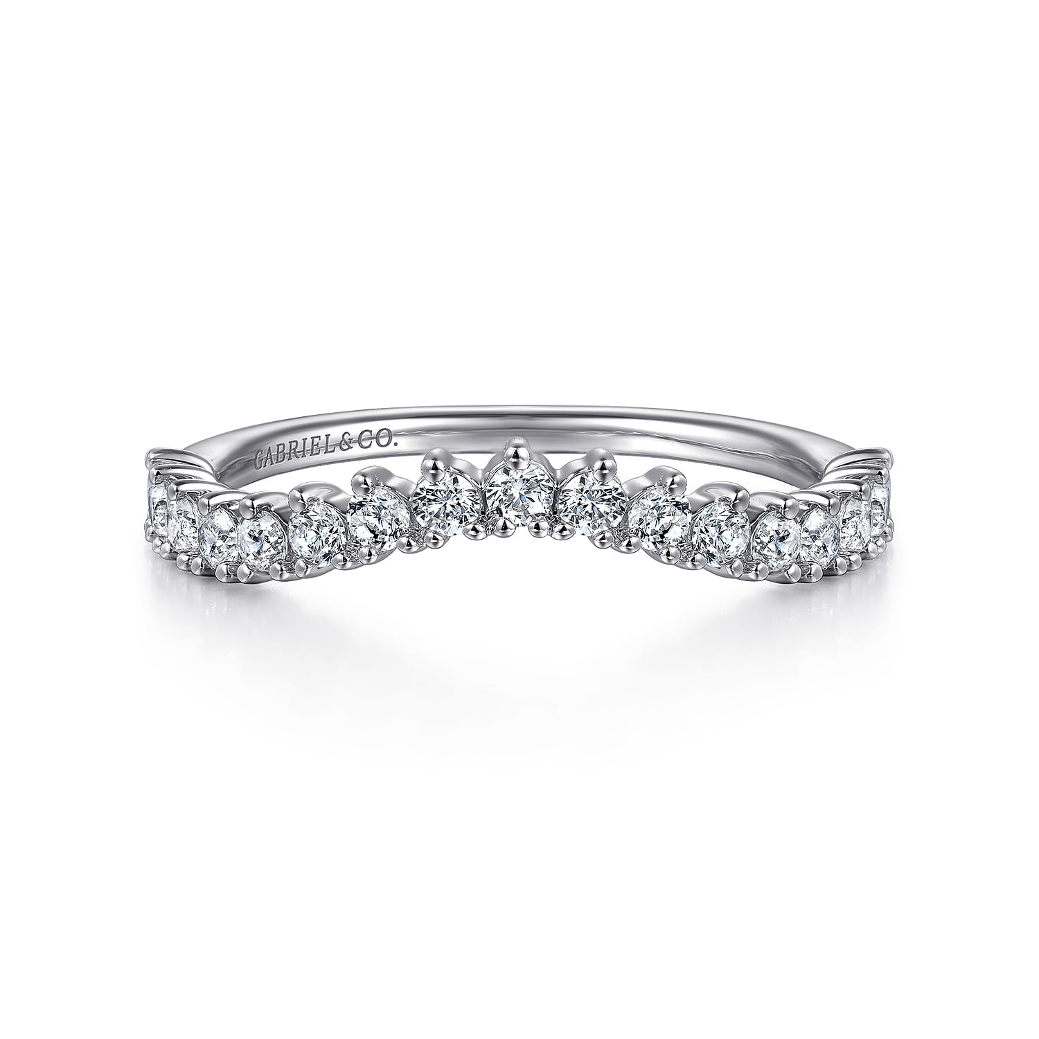 Curved Wedding Ring in 14k White Gold with Round Natural Diamond at Gabriel & Co. - Shot 1