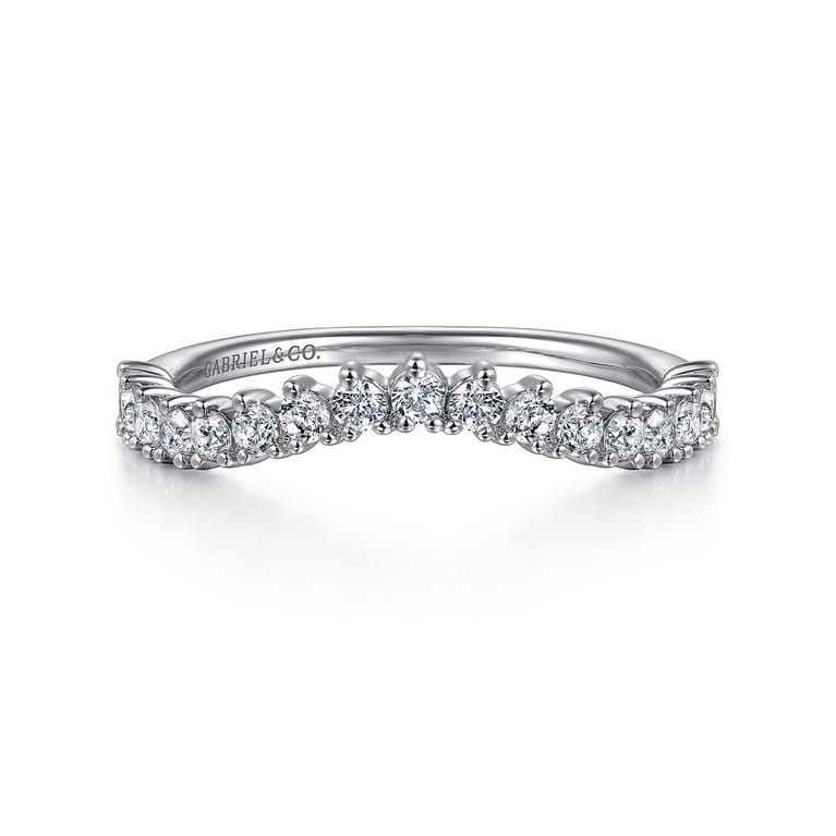Curved Wedding Ring in 14k White Gold with Round Natural Diamond at Gabriel & Co. - Shot 1