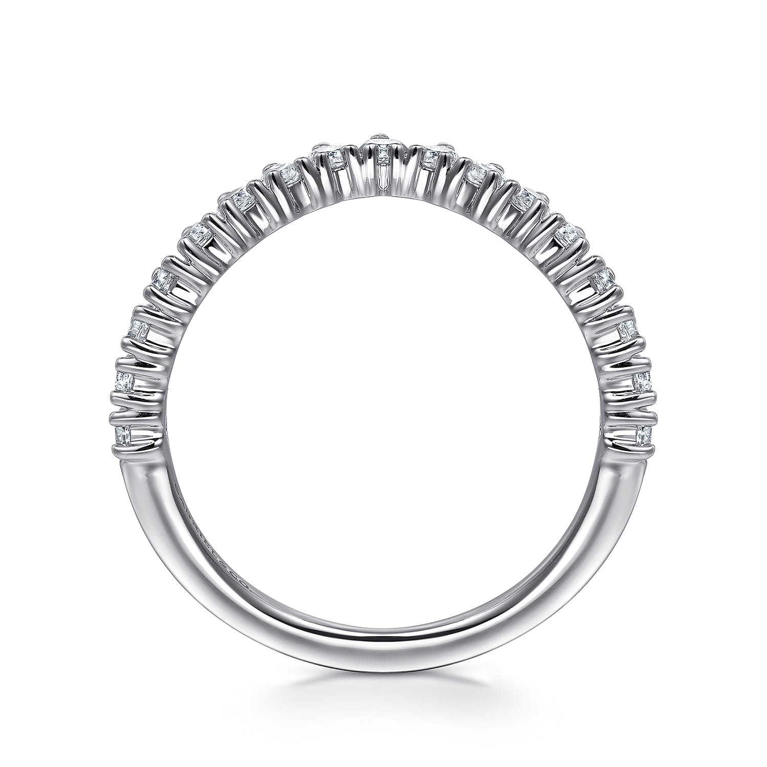 Curved Wedding Ring in 14k White Gold with Round Natural Diamond at Gabriel & Co. - Shot 2