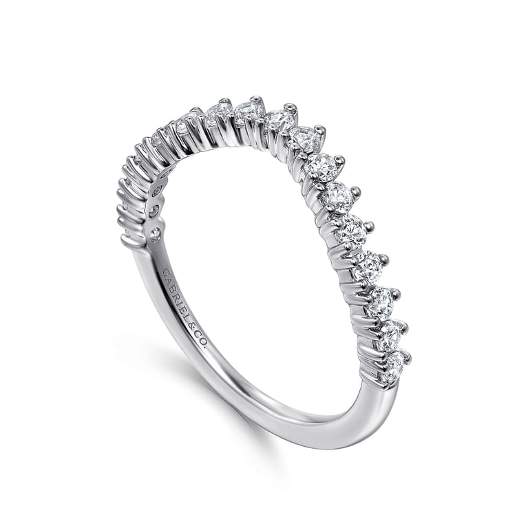 Curved Wedding Ring in 14k White Gold with Round Natural Diamond at Gabriel & Co. - Shot 3