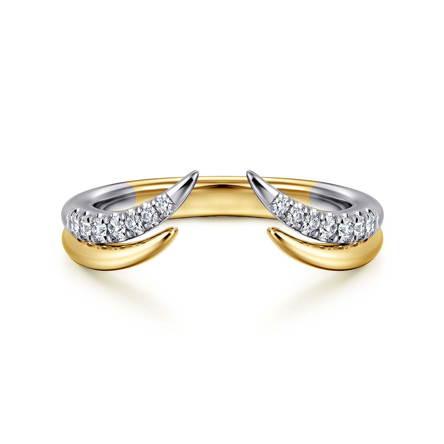 Curved 14K White-Yellow Gold U Setting Diamond Open Anniversary Band