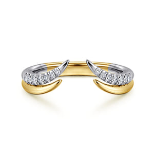 Curved 14K White-Yellow Gold U Setting Diamond Open Anniversary Band