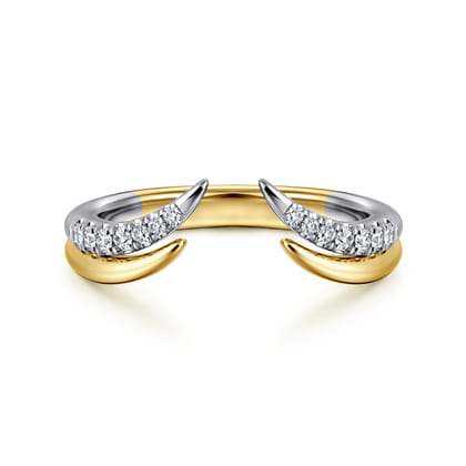 Curved 14K White-Yellow Gold U Setting Diamond Open Anniversary Band