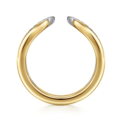 Curved 14K White-Yellow Gold U Setting Diamond Open Anniversary Band