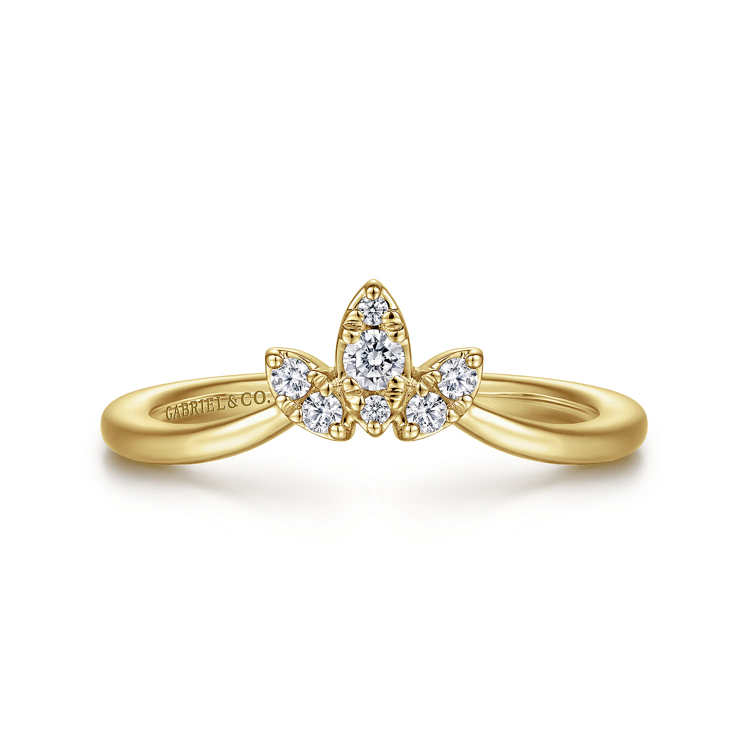 Curved Wedding Ring in 14k Yellow Gold with  Natural Diamond at Gabriel & Co. - Shot 1