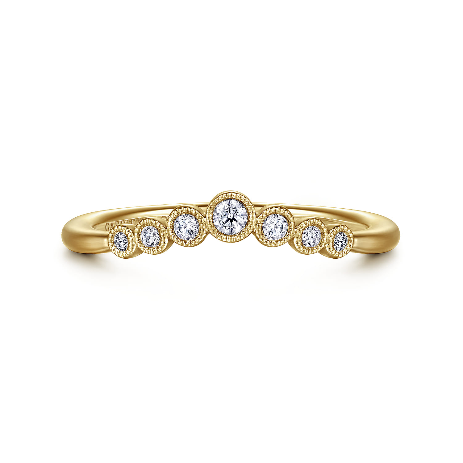 Curved Wedding Ring in 14k Yellow Gold with Round Natural Diamond at Gabriel & Co. - Shot 1