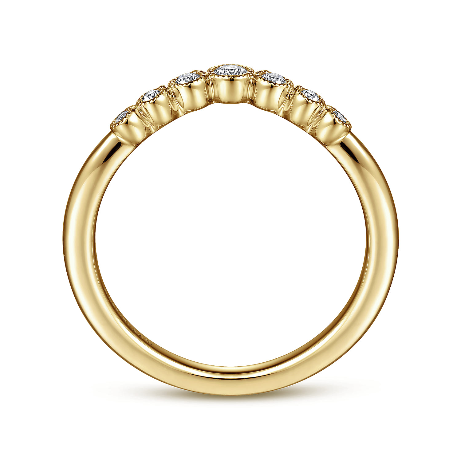 Curved Wedding Ring in 14k Yellow Gold with Round Natural Diamond at Gabriel & Co. - Shot 2