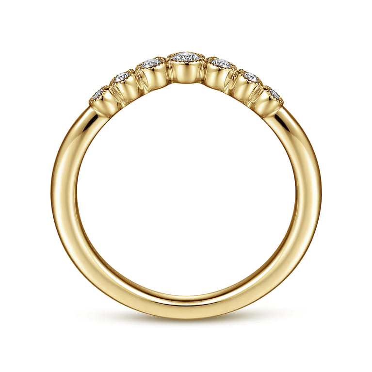 Curved Wedding Ring in 14k Yellow Gold with Round Natural Diamond at Gabriel & Co. - Shot 2
