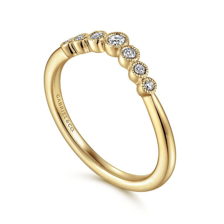 Curved Wedding Ring in 14k Yellow Gold with Round Natural Diamond at Gabriel & Co. - Shot 3