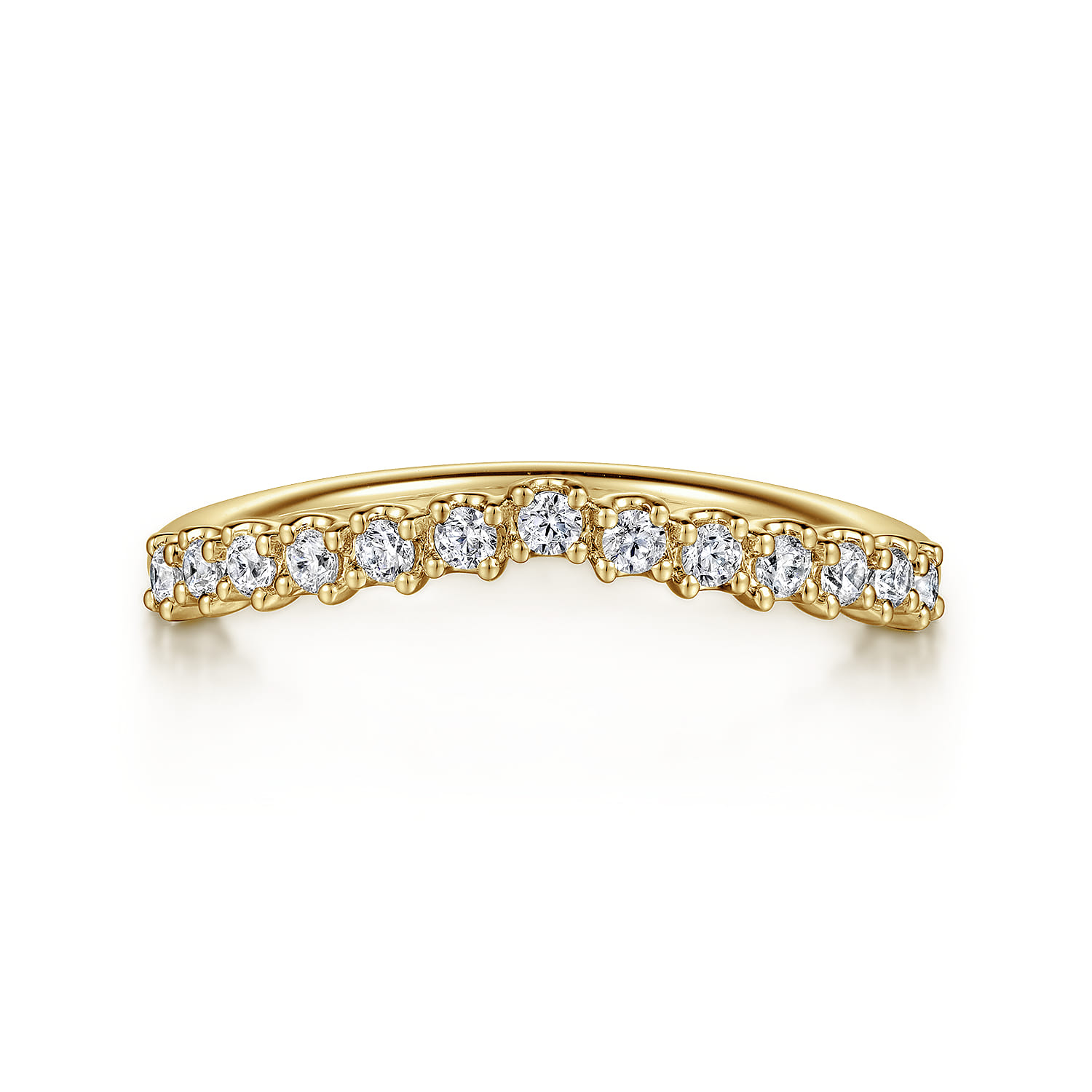 Curved Wedding Ring in 14k Yellow Gold with Round Natural Diamond at Gabriel & Co. - Shot 1