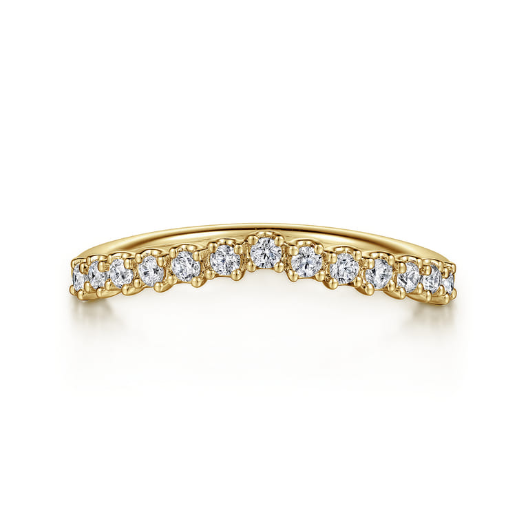 Curved Wedding Ring in 14k Yellow Gold with Round Natural Diamond at Gabriel & Co. - Shot 1
