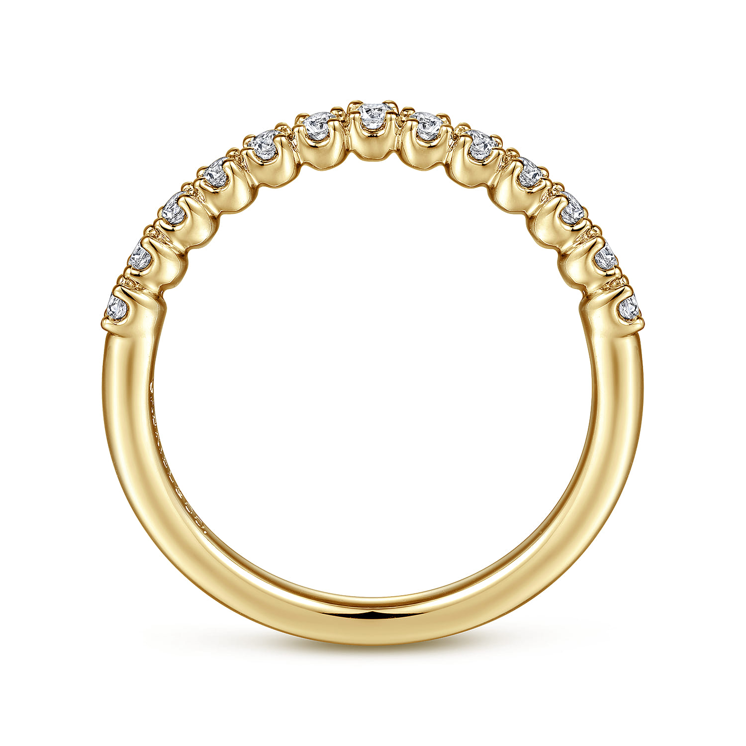 Curved Wedding Ring in 14k Yellow Gold with Round Natural Diamond at Gabriel & Co. - Shot 2