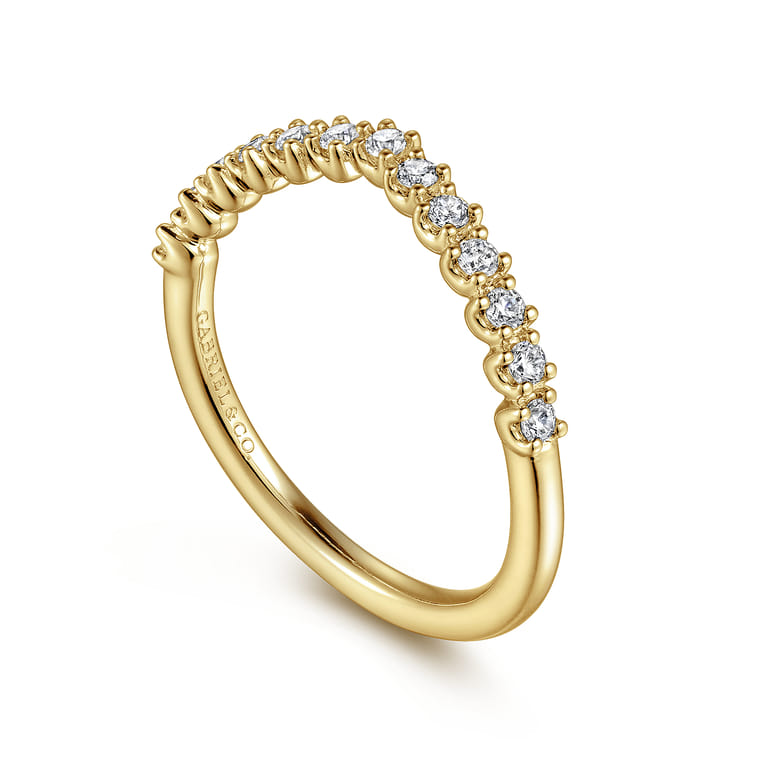 Curved Wedding Ring in 14k Yellow Gold with Round Natural Diamond at Gabriel & Co. - Shot 3