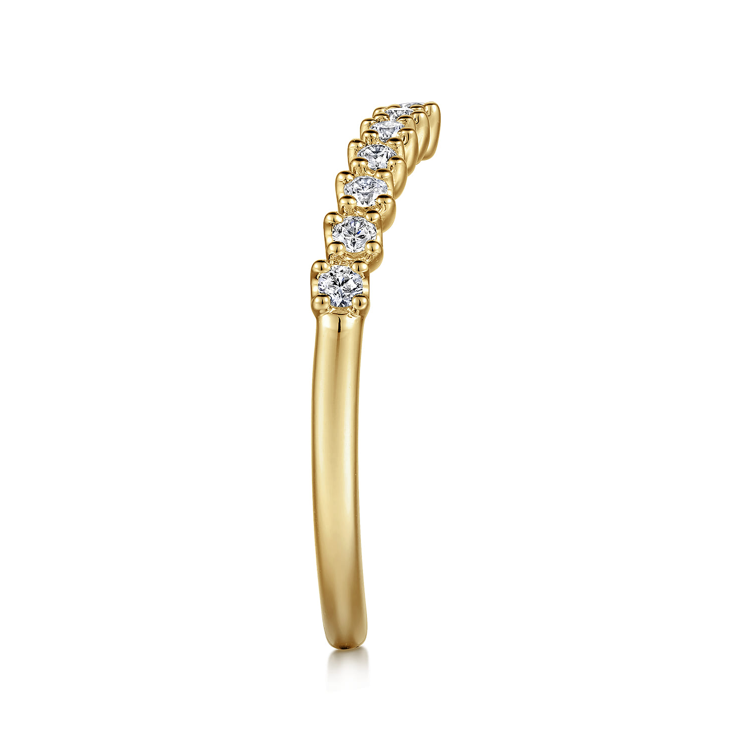 Curved Wedding Ring in 14k Yellow Gold with Round Natural Diamond at Gabriel & Co. - Shot 4