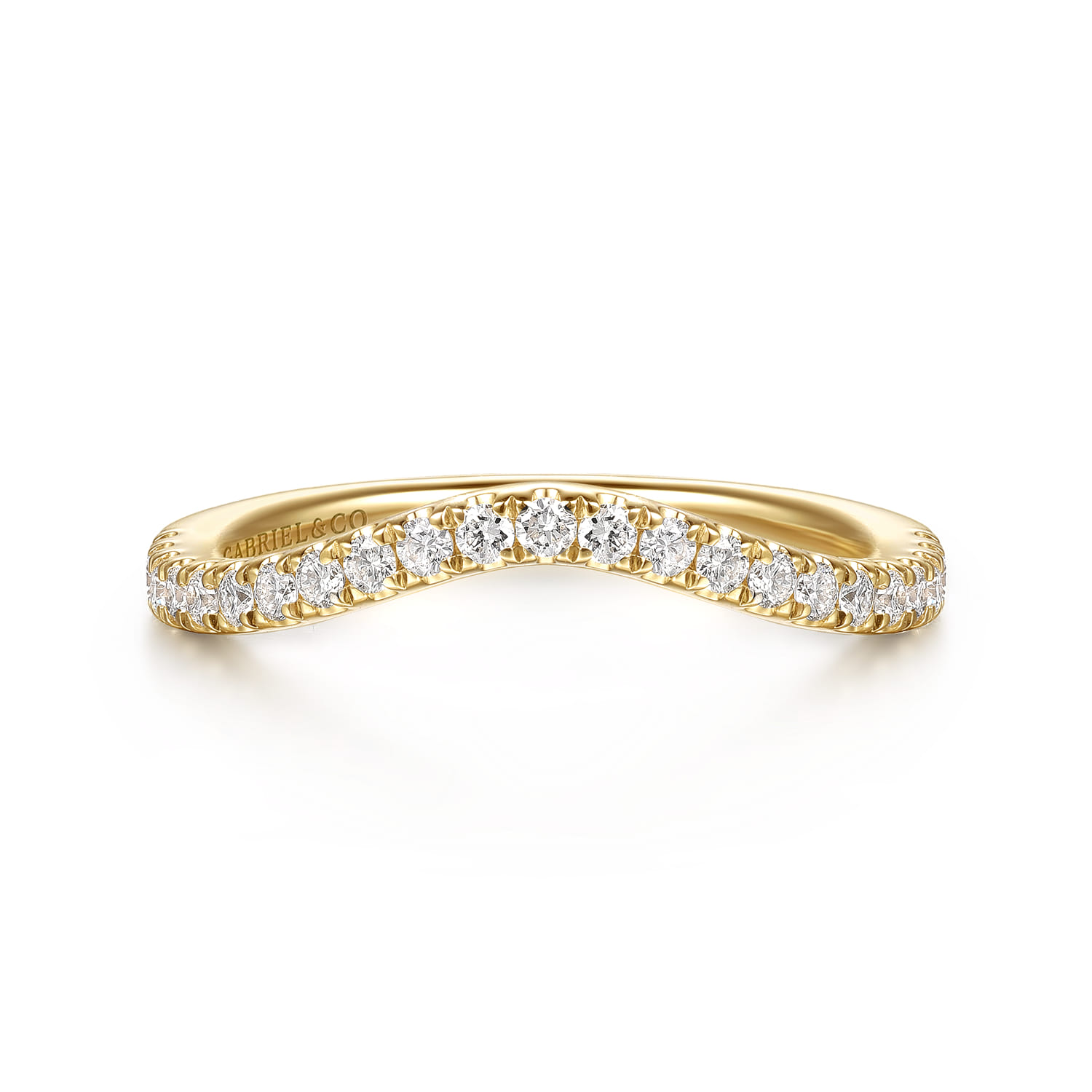 Curved 14K Yellow Gold Diamond Matching Wedding Band - 0.3 ct - Shot 1