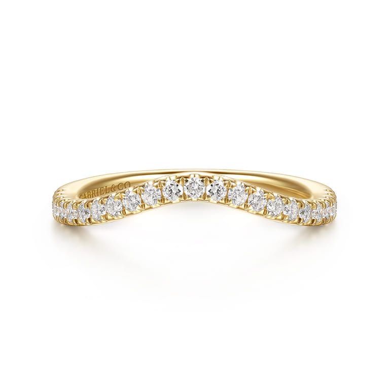 Curved 14K Yellow Gold Diamond Matching Wedding Band - 0.3 ct - Shot 1