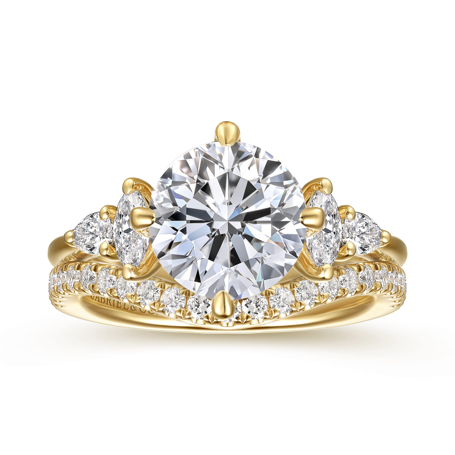 Curved 14K Yellow Gold Diamond Matching Wedding Band - 0.3 ct - Shot 4