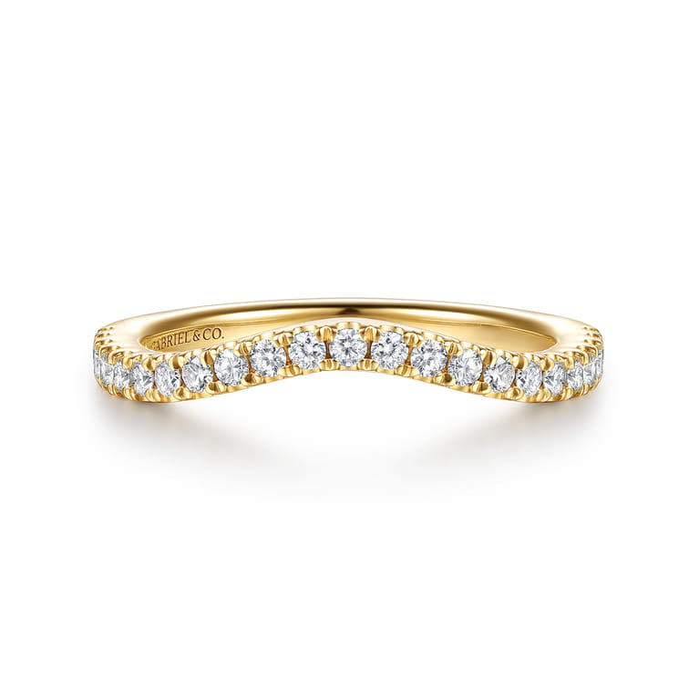 Curved 14K Yellow Gold Diamond Matching Wedding Band - 0.3 ct - Shot 1
