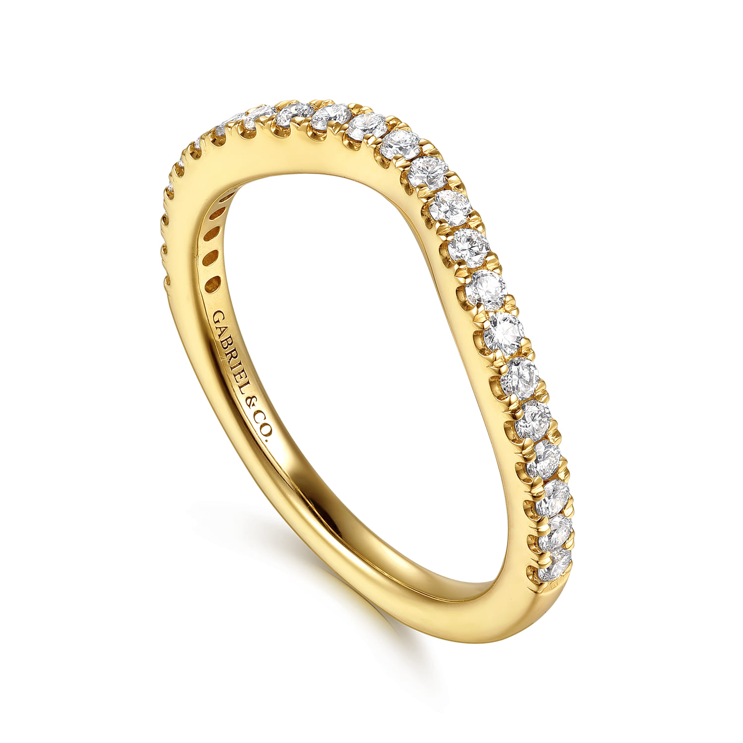 Curved 14K Yellow Gold Diamond Matching Wedding Band - 0.3 ct - Shot 3