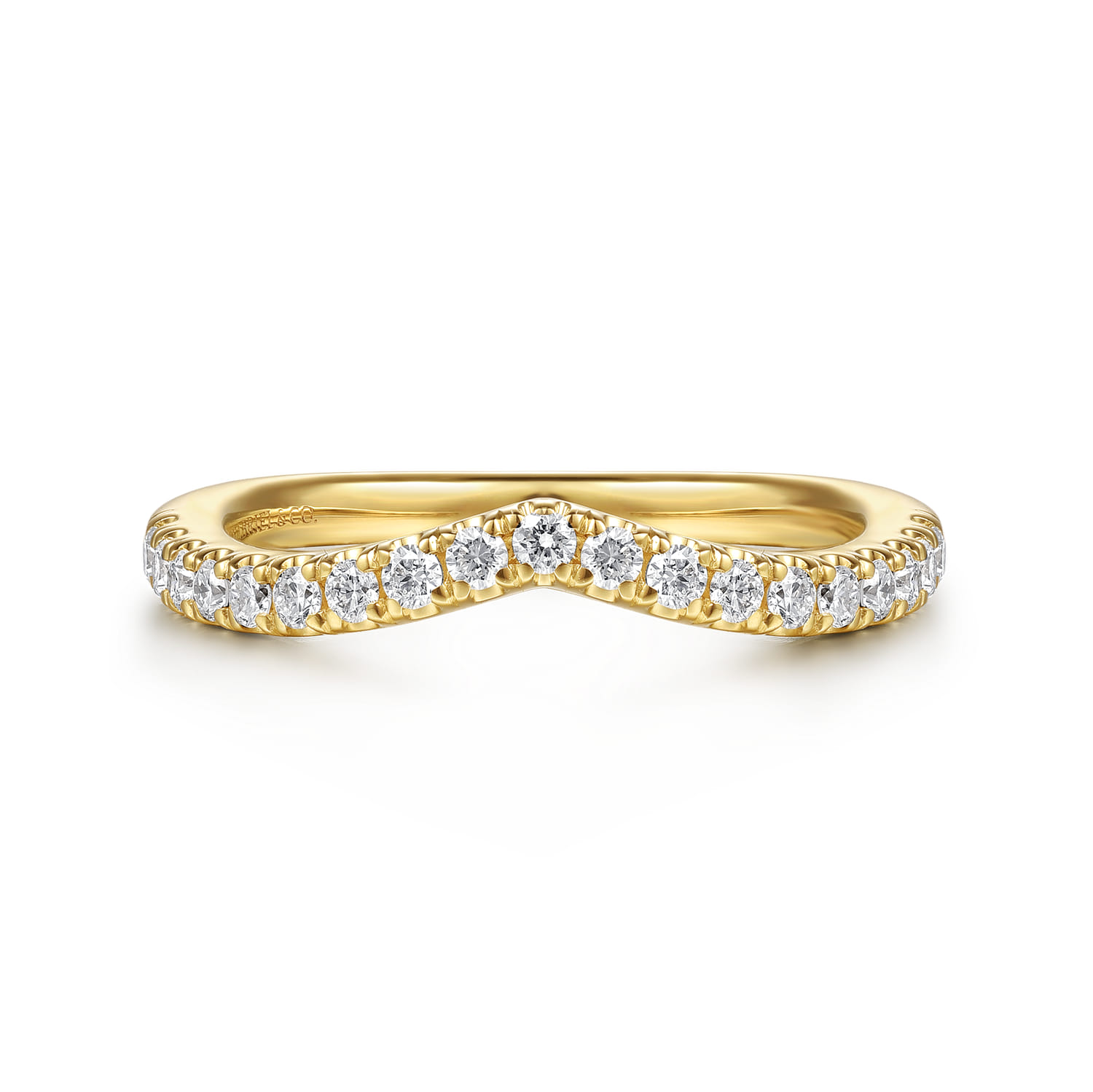 Curved 14K Yellow Gold Diamond Matching Wedding Band - 0.3 ct - Shot 1