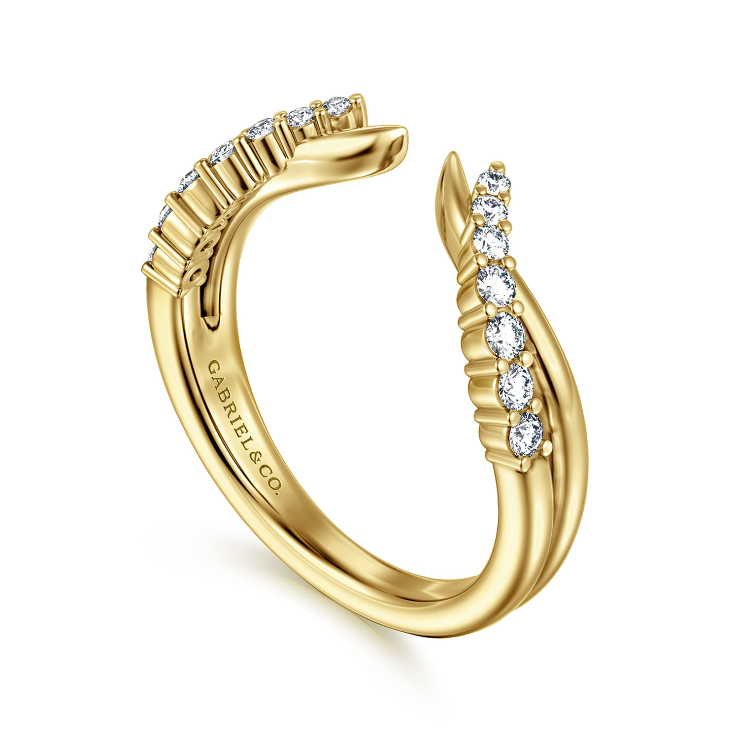 Curved 14K Yellow Gold Diamond Open Anniversary Band