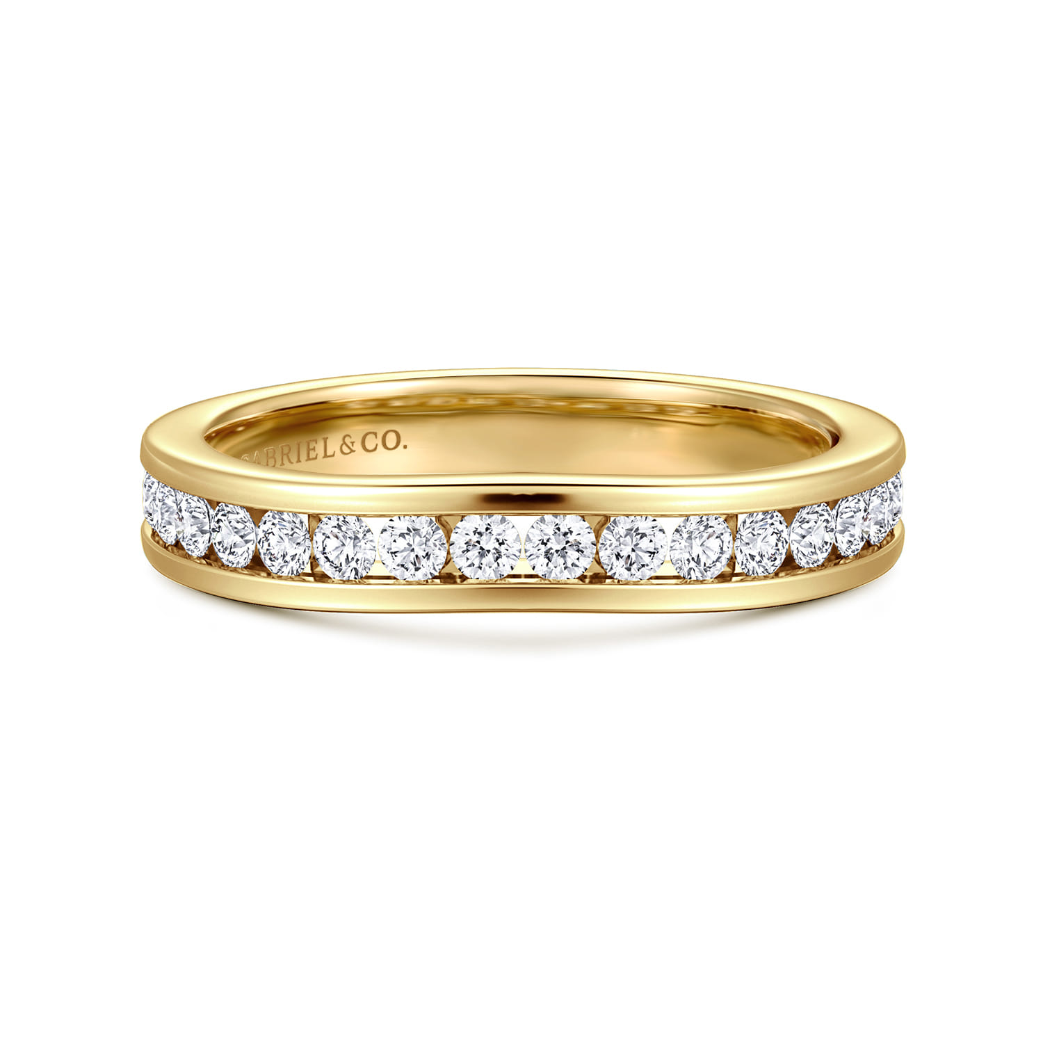 Curved 14K Yellow Gold Diamond Wedding Band - 0.45 ct - Shot 1
