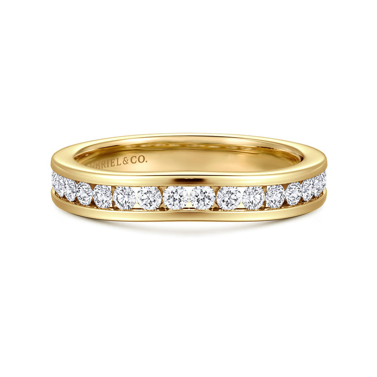 Curved 14K Yellow Gold Diamond Wedding Band - 0.45 ct - Shot 1
