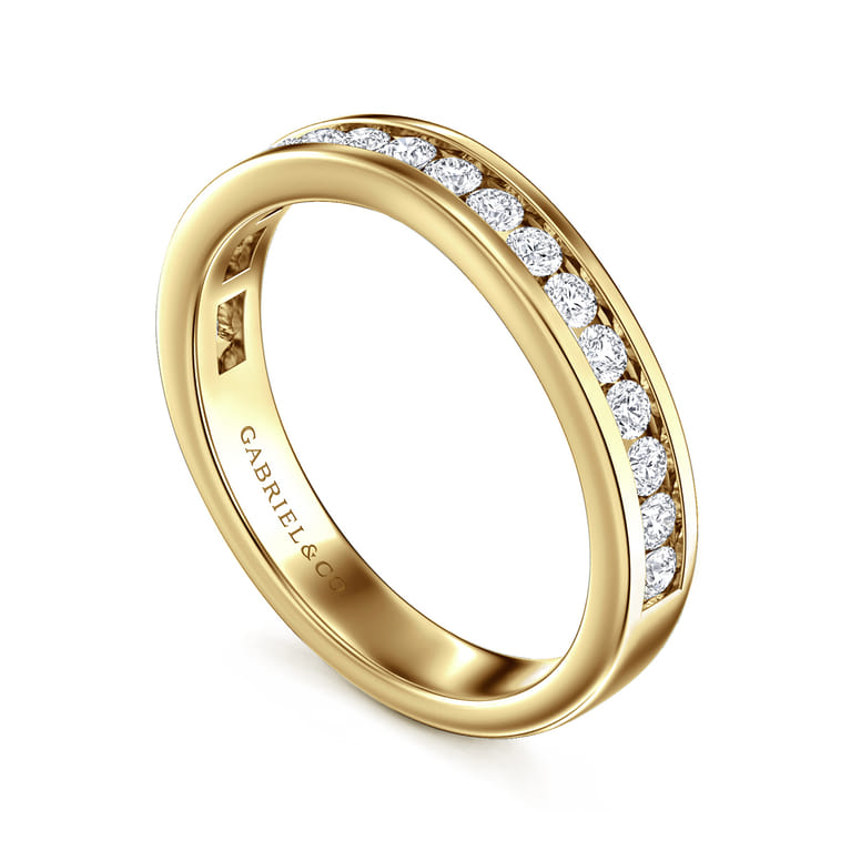 Curved 14K Yellow Gold Diamond Wedding Band - 0.45 ct - Shot 3
