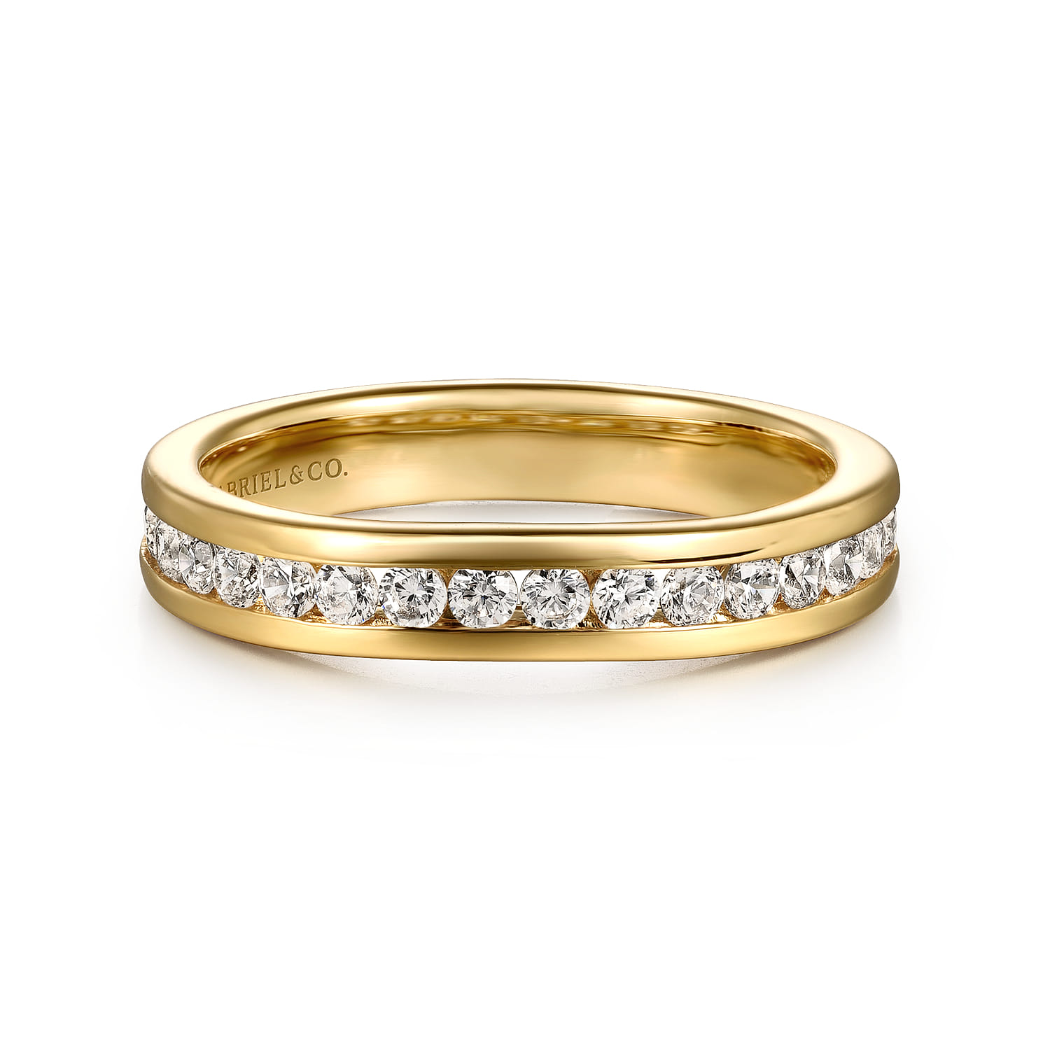 Curved 14K Yellow Gold Diamond Wedding Band - 0.45 ct - Shot 1