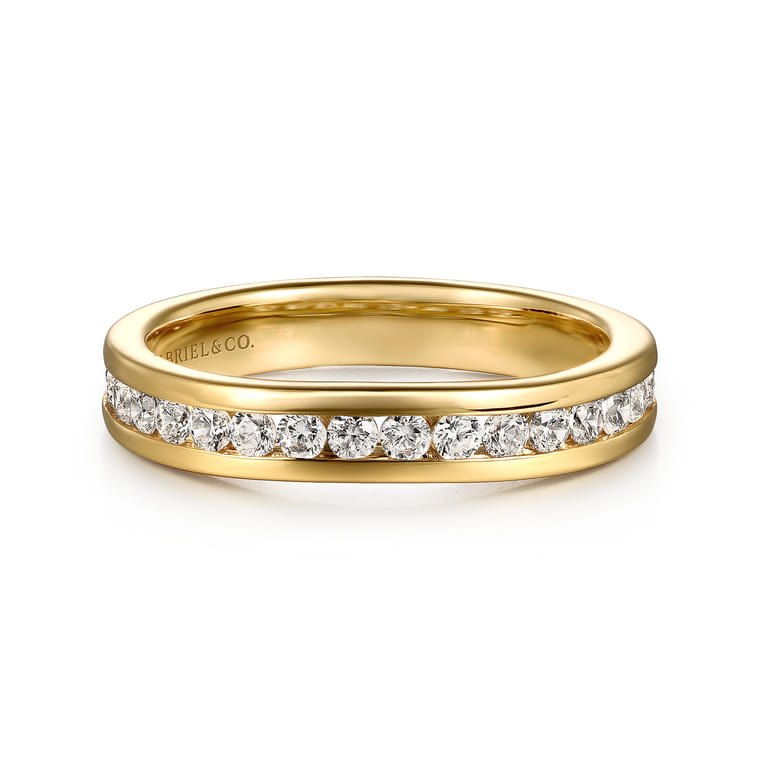 Curved 14K Yellow Gold Diamond Wedding Band - 0.45 ct - Shot 1