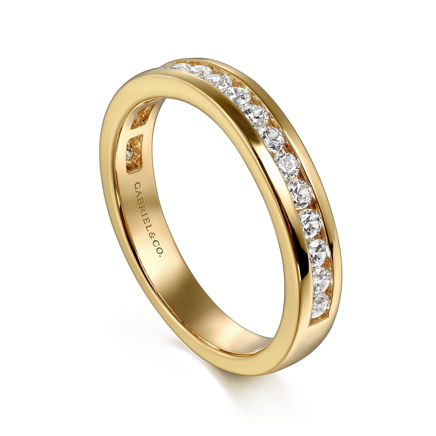 Curved 14K Yellow Gold Diamond Wedding Band - 0.45 ct - Shot 3