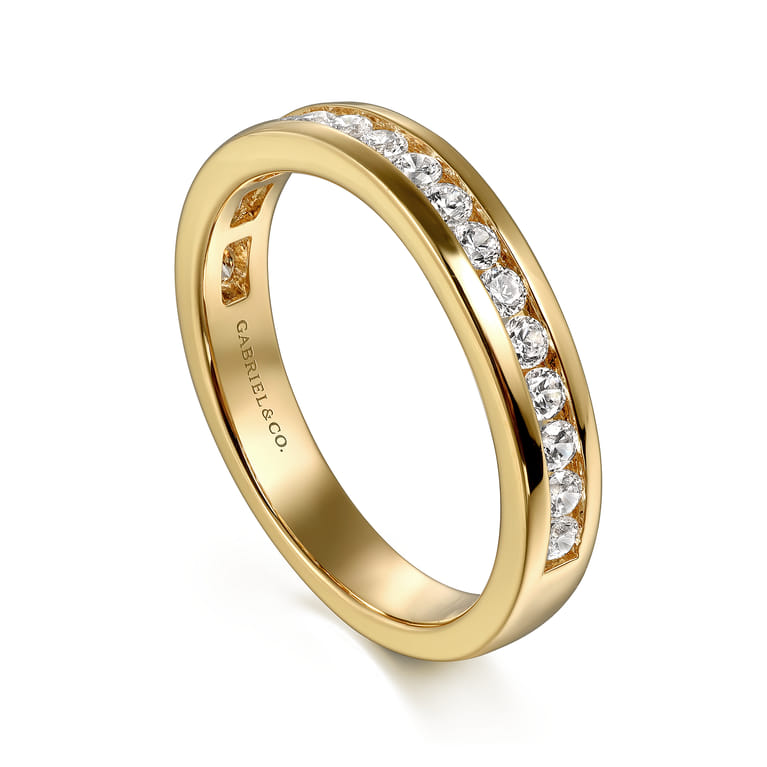 Curved 14K Yellow Gold Diamond Wedding Band - 0.45 ct - Shot 3