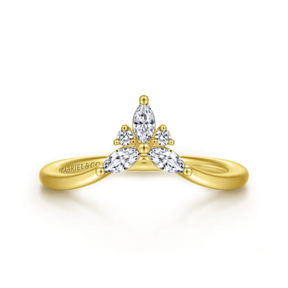Curved 14K Yellow Gold Marquise and Round Diamond Anniversary Band