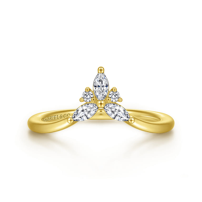 Curved Wedding Ring in 14k Yellow Gold with Marquise Natural Diamond at Gabriel & Co. - Shot 1