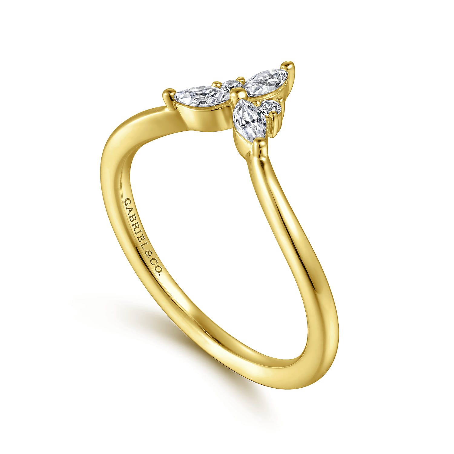 Curved Wedding Ring in 14k Yellow Gold with Marquise Natural Diamond at Gabriel & Co. - Shot 3