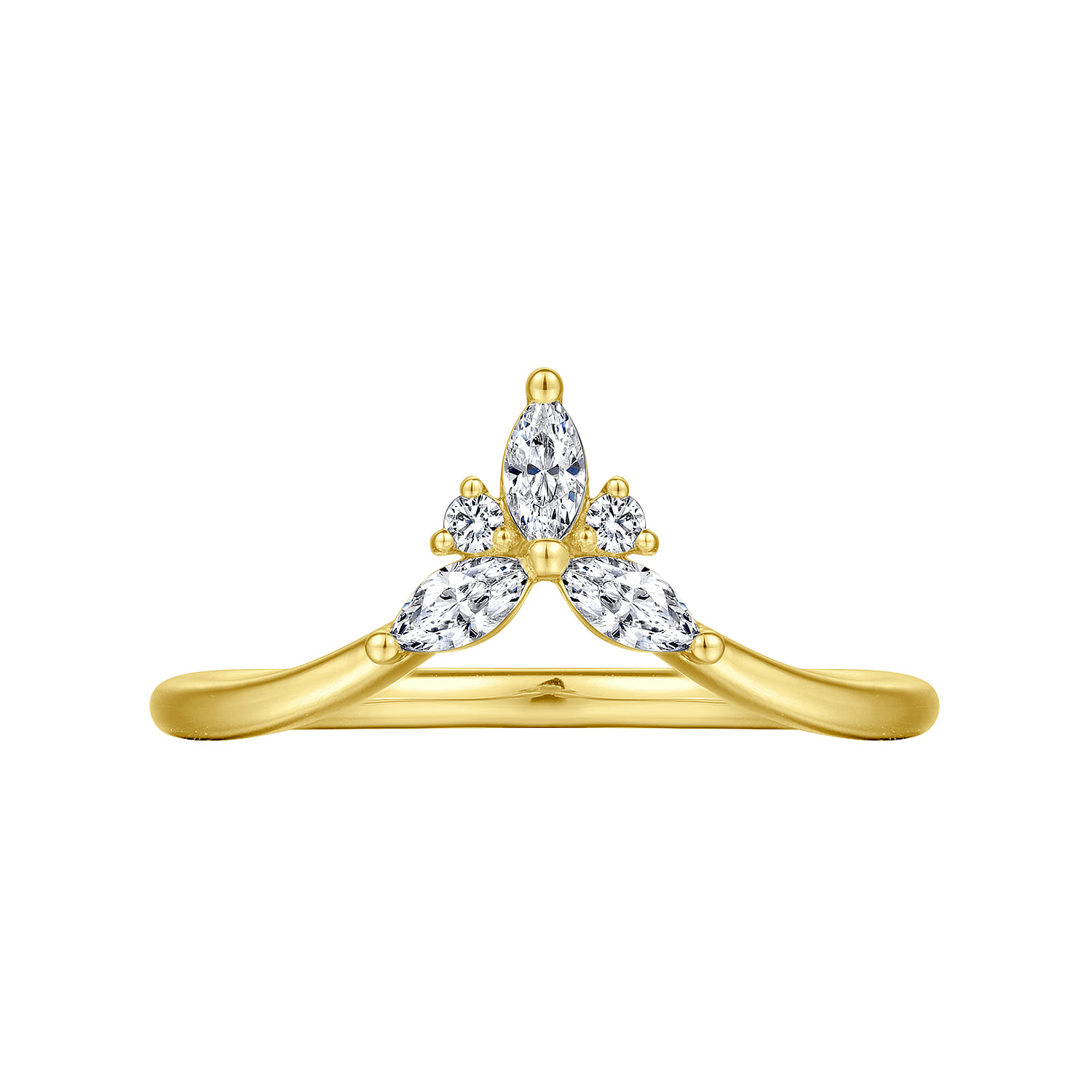 Curved Wedding Ring in 14k Yellow Gold with Marquise Natural Diamond at Gabriel & Co. - Shot 5