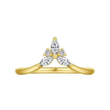 Curved 14K Yellow Gold Marquise and Round Diamond Anniversary Band