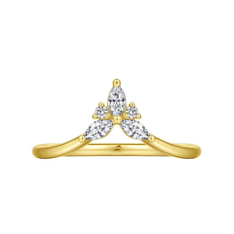 Curved Wedding Ring in 14k Yellow Gold with Marquise Natural Diamond at Gabriel & Co. - Shot 5