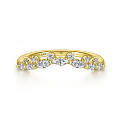 Curved 14K Yellow Gold Marquise and Round Diamond Anniversary Band