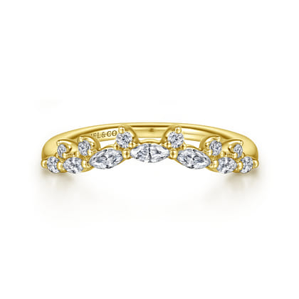 Curved 14K Yellow Gold Marquise and Round Diamond Anniversary Band
